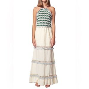 AYNI SUTTI Maxi Dress Green and White crochet size L